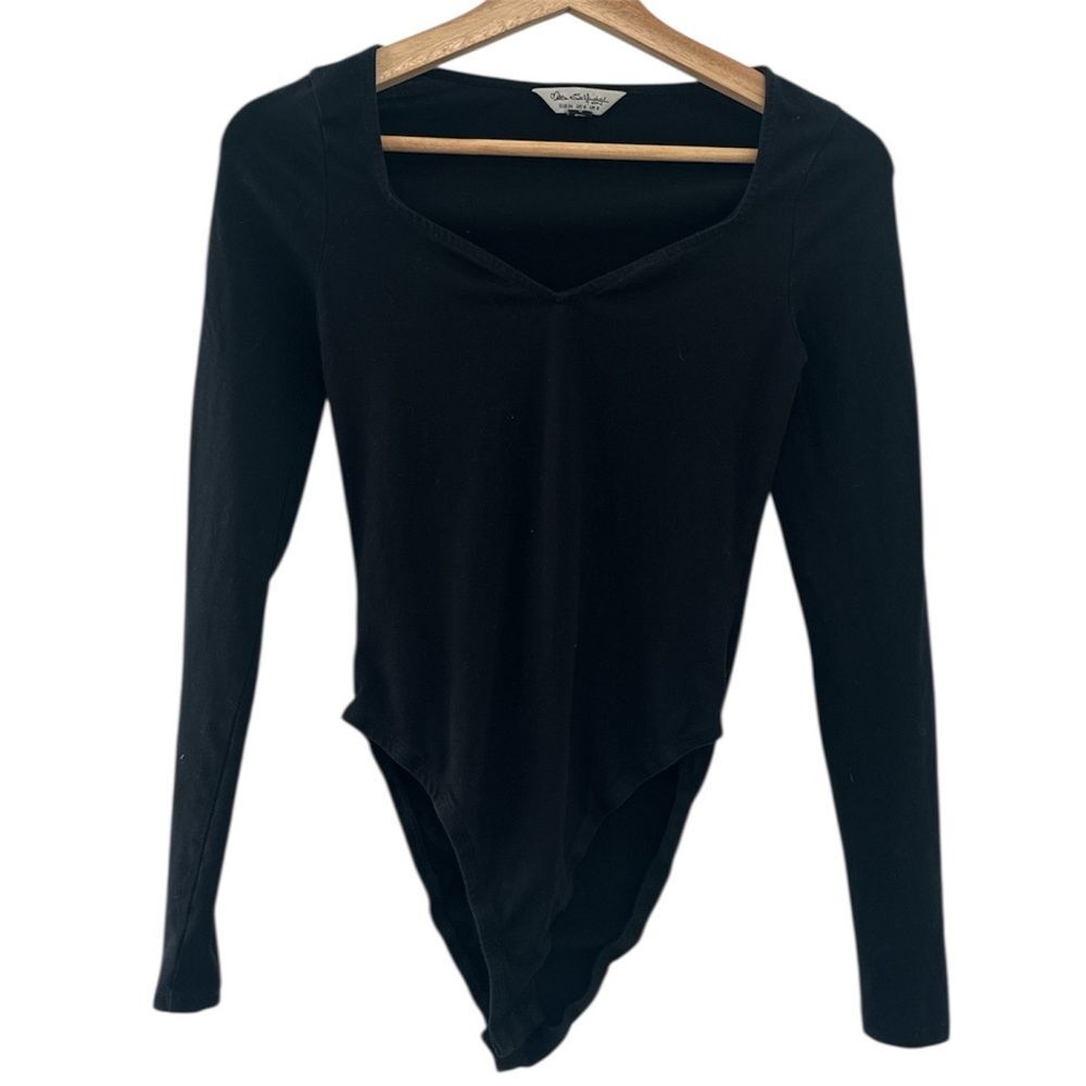 Miss Selfridge Black Bodysuit Size 4 Long Sleeve 90s Y2K Bodycon Stretch